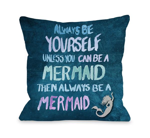 73884pl16o 16 X 16 In. Be A Mermaid Pillow Outdoor, Navy & Multicolor