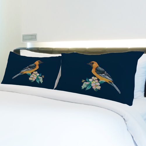 74143cse Yellow Bird Pattern Pillow Case - Multicolor, Set Of 2