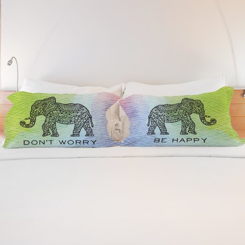 74081cse Dont Worry Elephant Pillow Case - Multicolor, Set Of 2