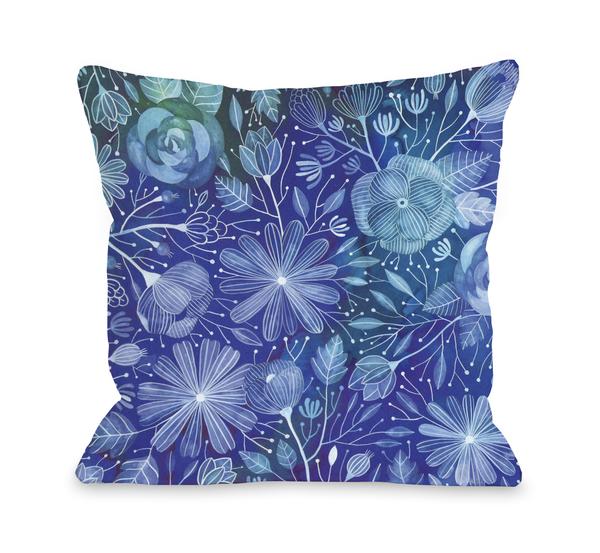 72687pl16 16 X 16 In. Electric Flowers Pillow By Ana Victoria Calderon - Blue
