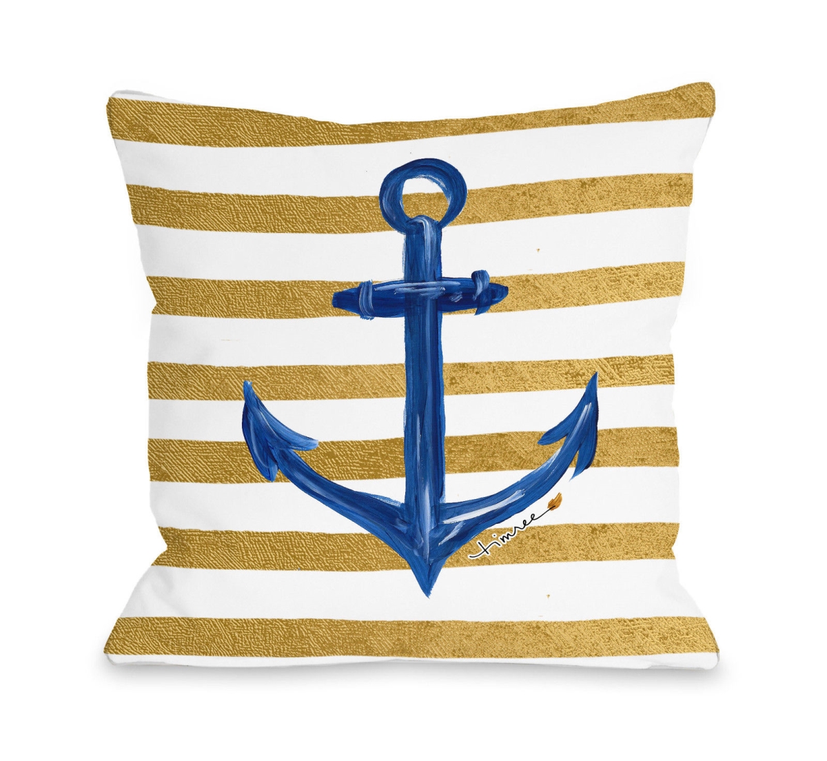 16 X 16 In. Anchor Gold Stripes Pillow By Timree - White, Gold & Blue