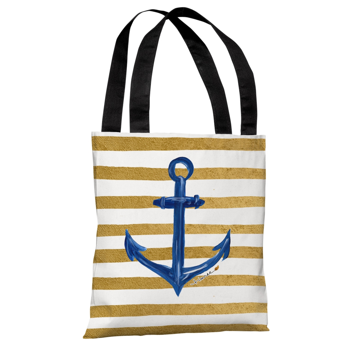 73692tt18p 18 In. Anchor Gold Stripes Polyester Tote Bag By Timree Gold - White, Blue
