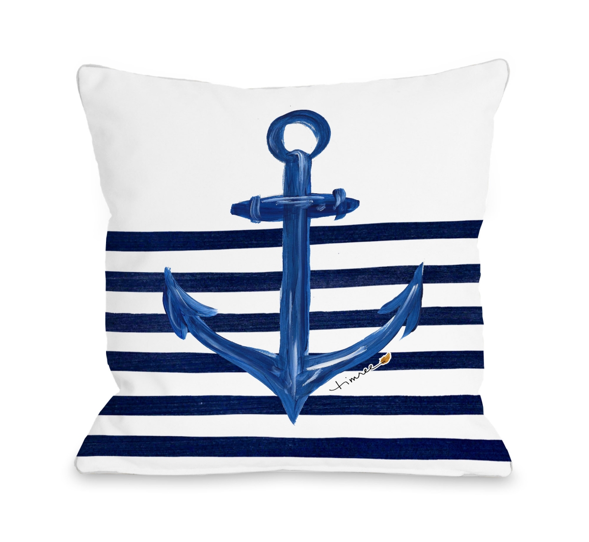 16 X 16 In. Anchor Half Stripe Pillow By Timree - White & Gold
