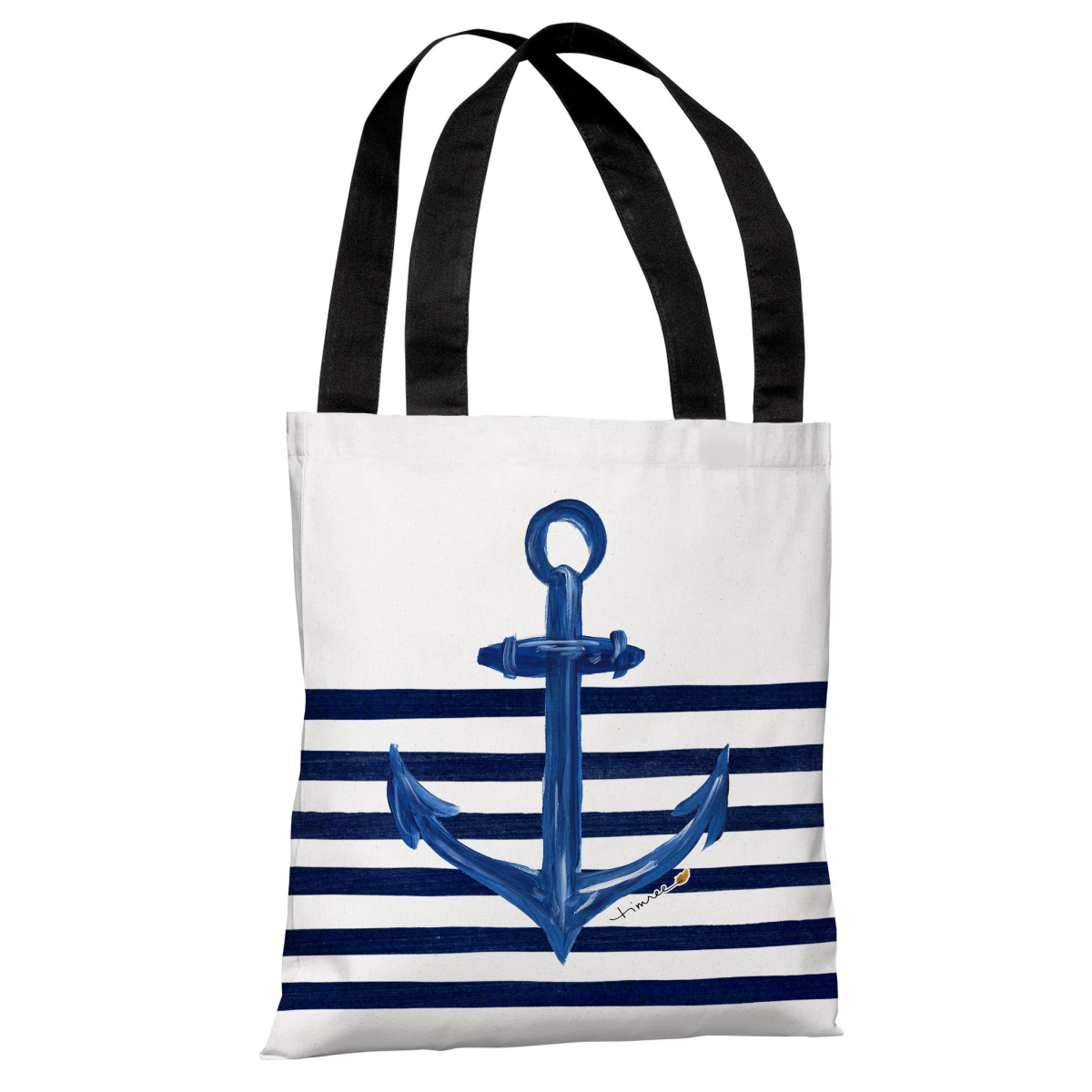 73693tt18p 18 In. Anchor Half Stripe Polyester Tote Bag By Timree Gold - White, Gold