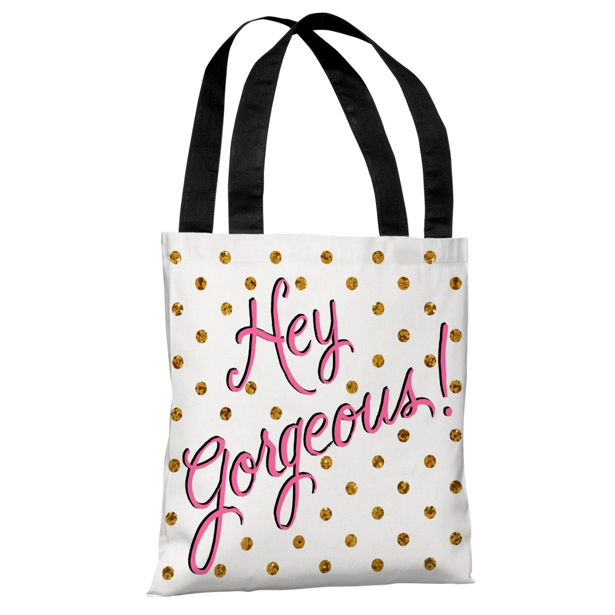 73062tt18p 18 In. Hello Gorgeous Dots & Gold Dots Polyester Tote Bag By Timree Gold - White, Pink & Gold