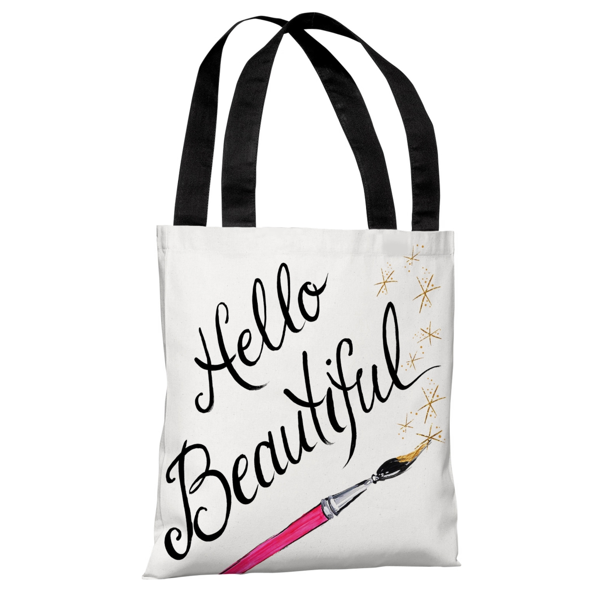 73058tt18p 18 In. Hello Beautiful Sparkles & Sparkles Polyester Tote Bag By Timree Gold - White, Black & Gold