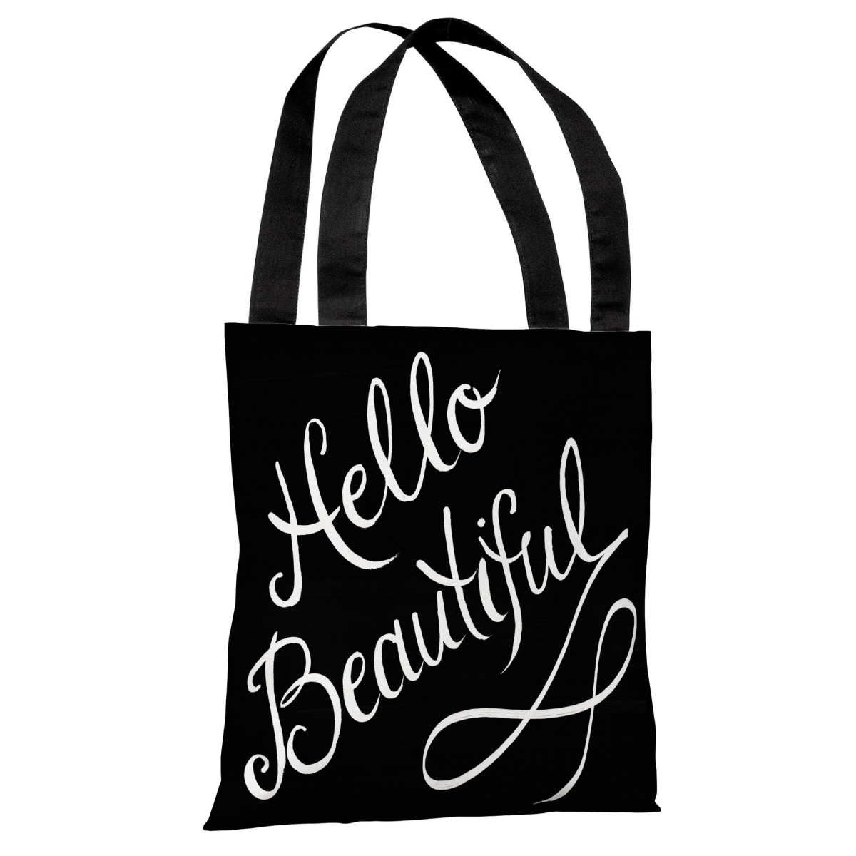 73054tt18p 18 In. Hello Beautiful & Stripes Polyester Tote Bag By Timree Gold - Black, White