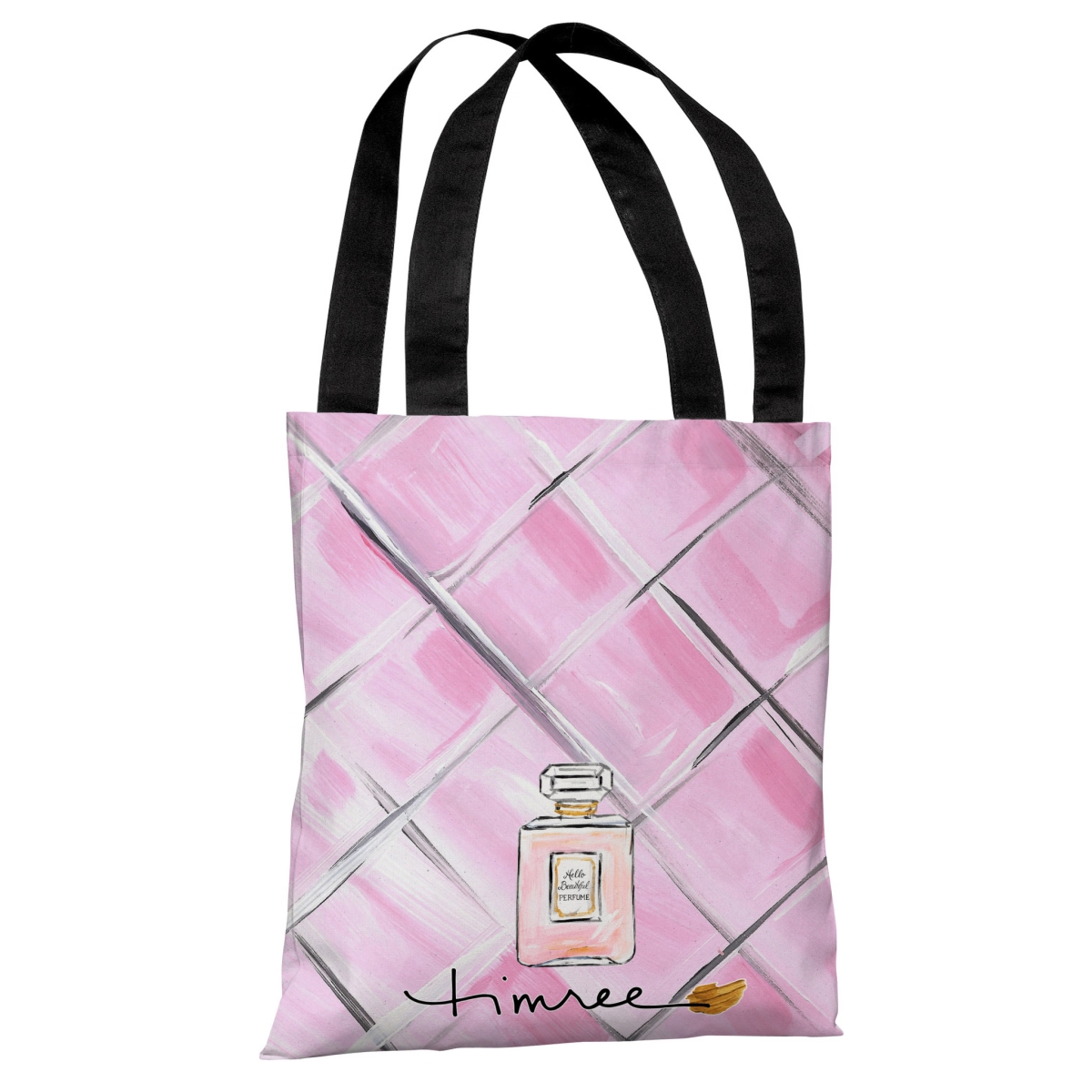 18 In. Bow Perfume & Pink Quilted Polyester Tote Bag By Timree Gold, White