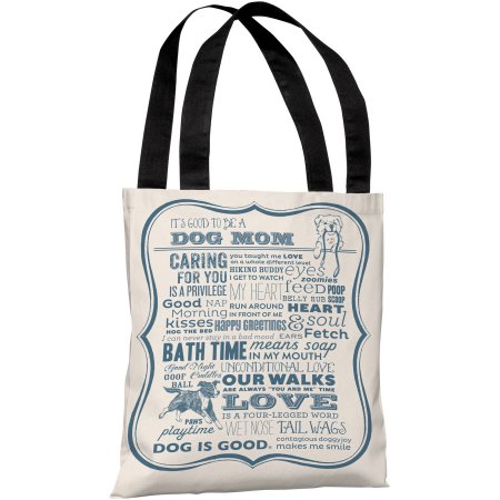 70039tt18p 18 In. Proud To Be A Dog Mom Polyester Tote Bag By Dog Is Good - Cream, Blue