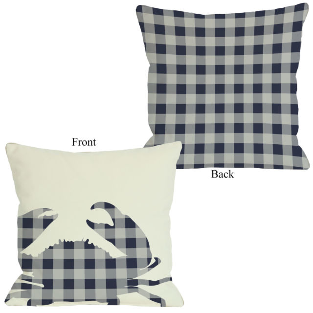 70766pl16o 16 X 16 In. Plaid Crab Outdoor Pillow, Navy