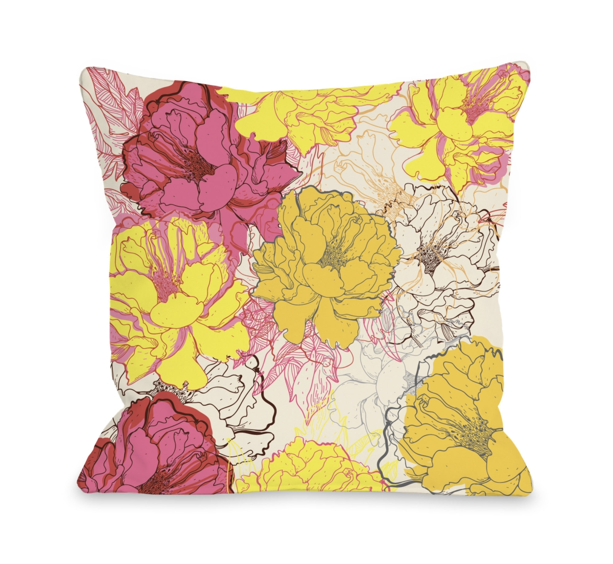 72453pl16 16 X 16 In. Natalies Blooms Pillow, Yellow & Multicolor