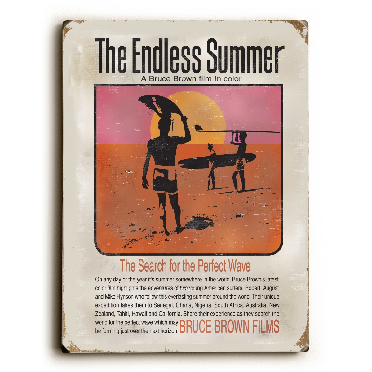 0002-9906-25 9 X 12 In. Endless Summer Movie Poster Solid Wood Wall Decor By Bruce Brown