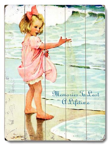 0003-2049-20 18 X 24 In. Vintage Girl On Beach Planked Wood Wall Decor By Laughing Elephant