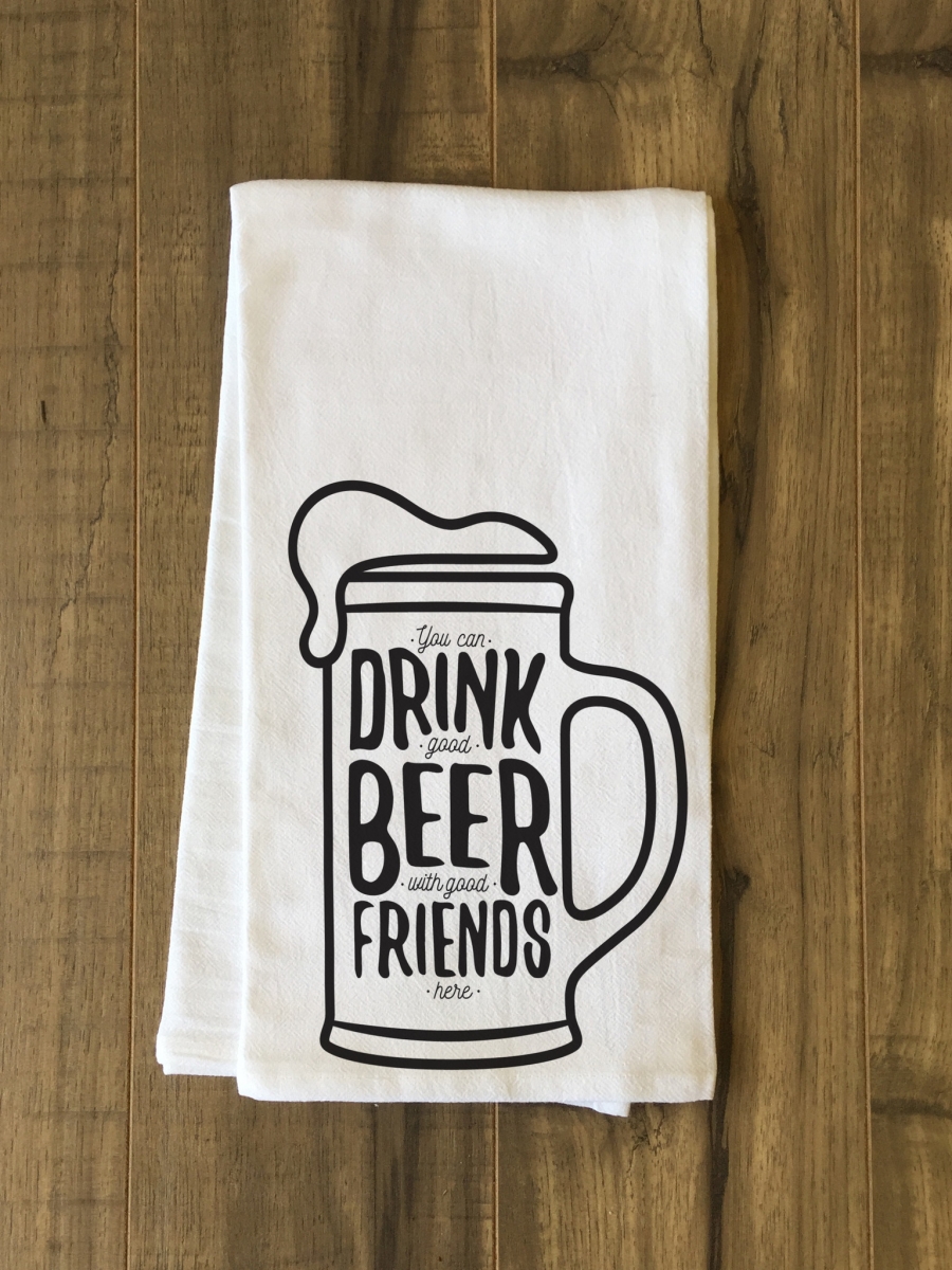 75100tw Good Beer Good Friends Tea Towel - Black