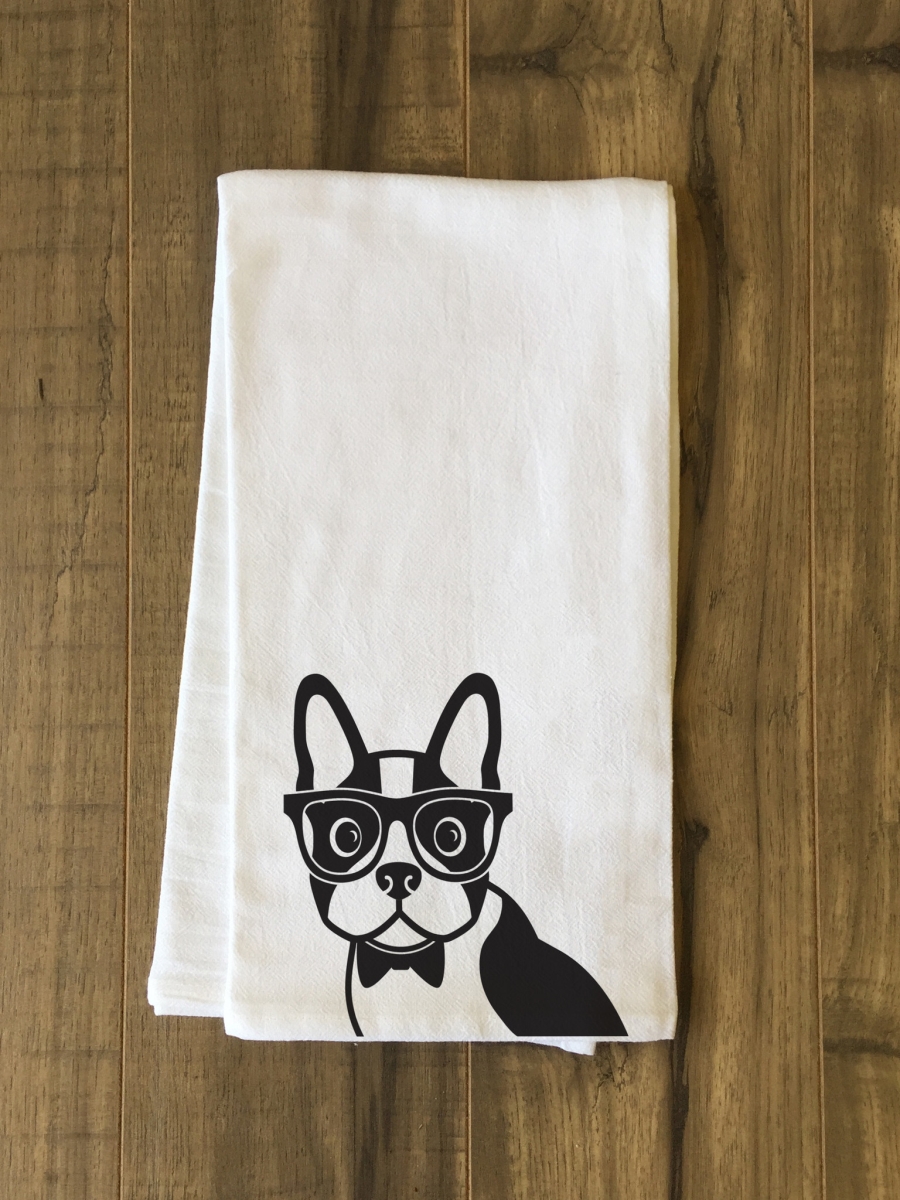 75104tw Hipster Dog Tea Towel - Black