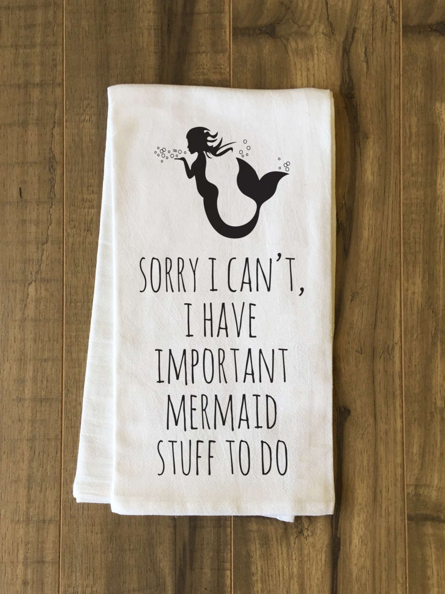 75109tw Important Mermaid Stuff Tea Towel - Black