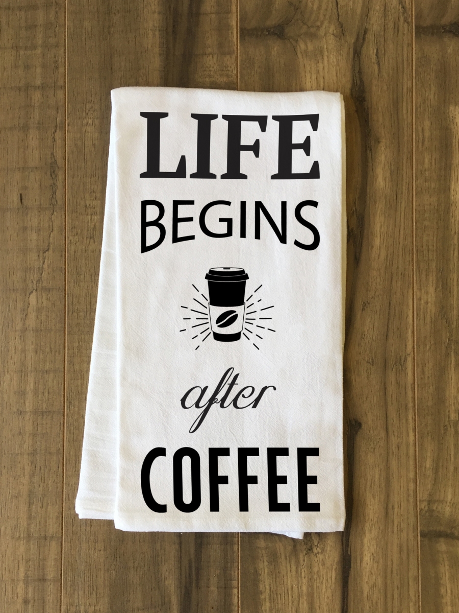 75111tw Life Begins After Coffee Tea Towel - Black