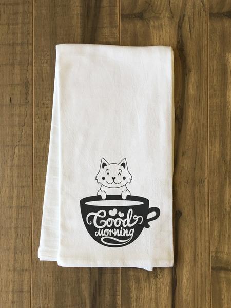 74626tw Good Morning Cat Tea Towel - Black