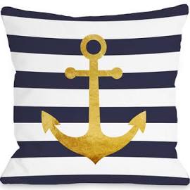 16 X 16 In. Nautical Stripes Anchor Pillow - Navy