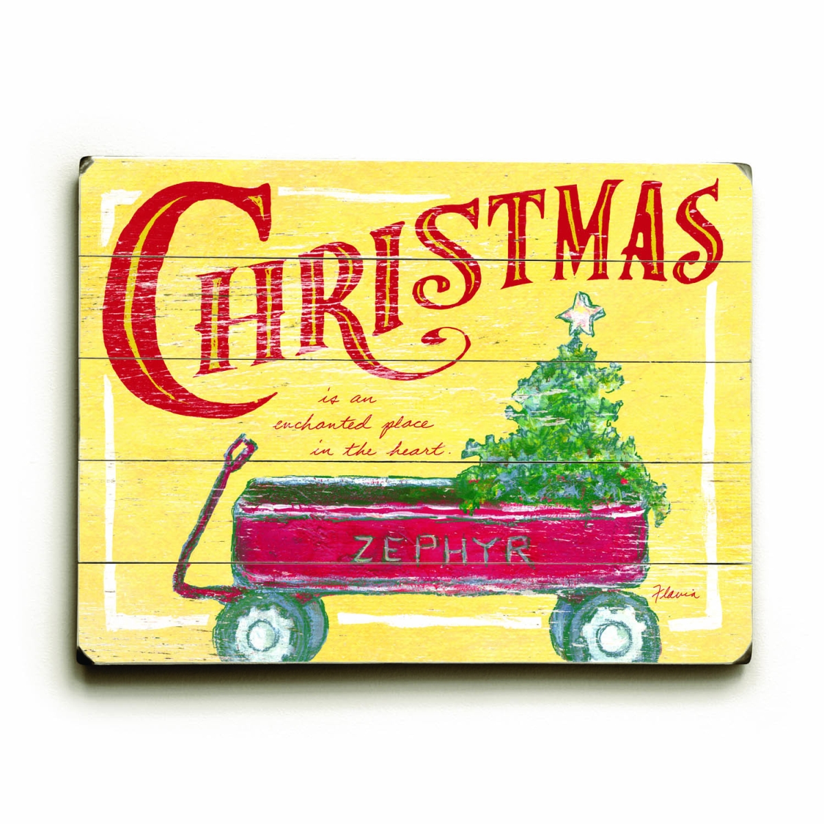 0003-0944-20 18 X 24 In. Christmas Wagon Planked Wood Wall Decor By Flavia