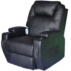 Cb15858 Living Room Recliner Massage Chair Heated Vibrating Pu Leather - Black