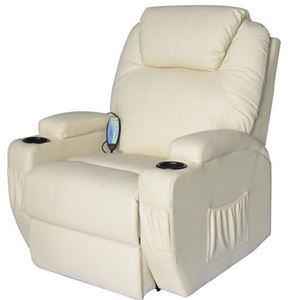 Cb15860 Living Room Recliner Massage Chair Heated Vibrating Pu Leather - Cream