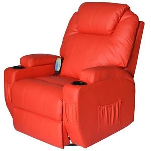 Cb15861 Living Room Recliner Massage Chair Heated Vibrating Pu Leather - Red