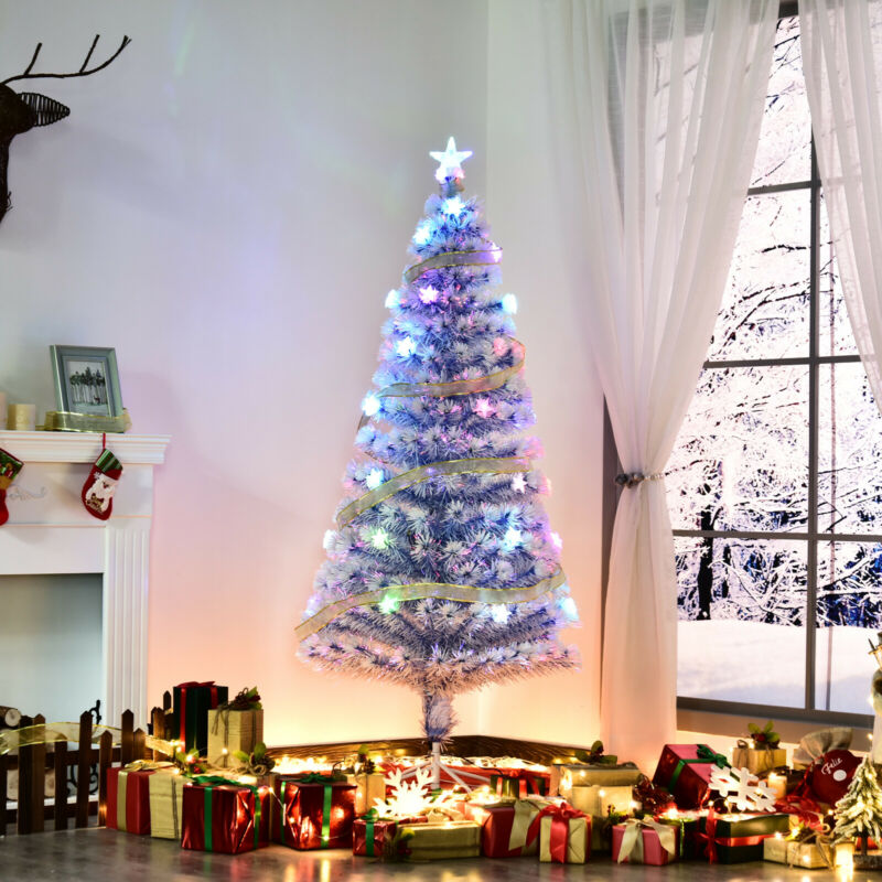 Online Gym Shop Cb16395 5 Ft. Artificial Holiday Fiber Optic Light Up Christmas Tree - White