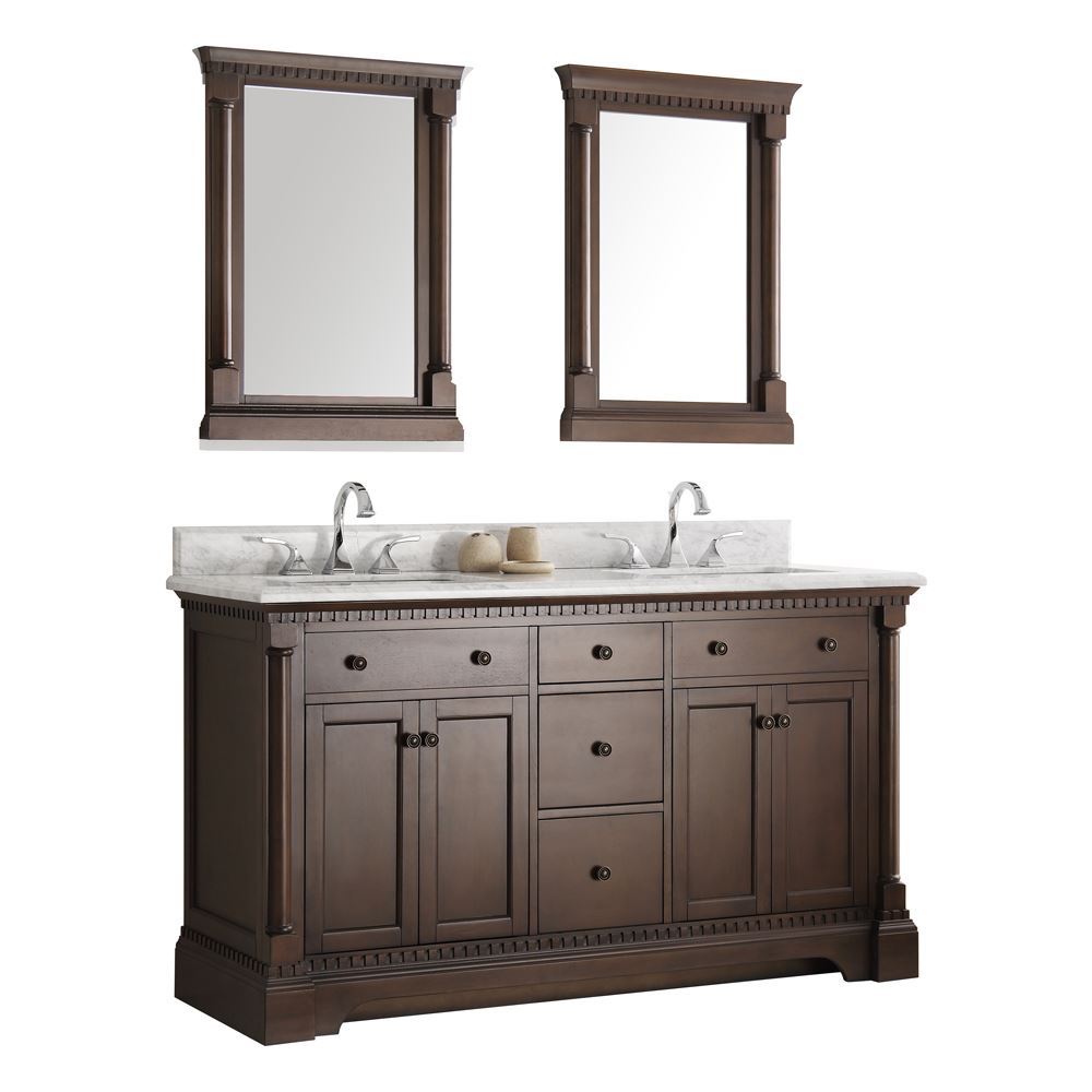 Fvn2260ac 60 In. Fresca Kingston Antique Coffee Double Sink Traditional Bathroom Vanity With Mirrors