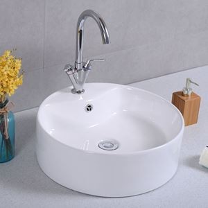 Online Gym Shop Cb17250 18.1 X 18.1 In. Round Bathroom Ceramic Vessel Sink Bowl Porcelain With Pop Up Drain Basin - White