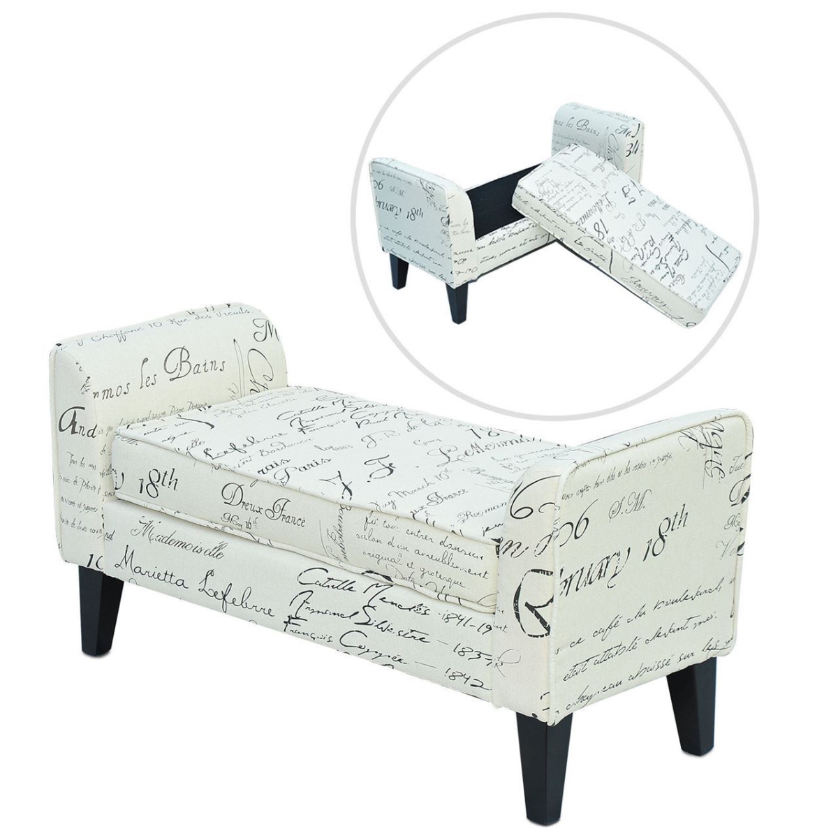 Modern Linen Armed Sofa Seat & Shoe Bench - Signature Print - 41 In.