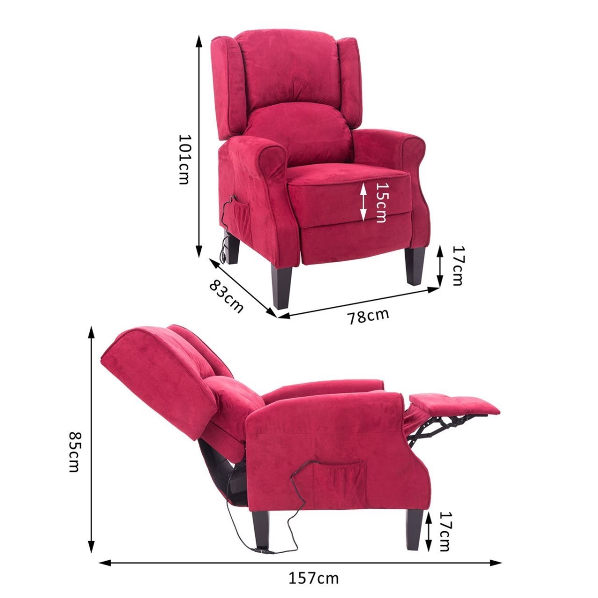 Online Gym Shop Cb16698 Heated Vibrating Suede Massage Recliner Chair, Red