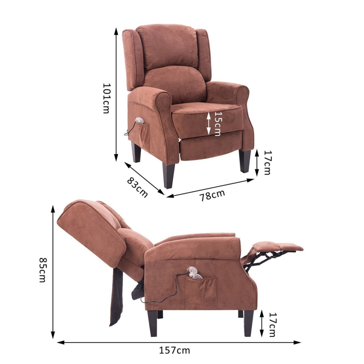 Online Gym Shop Cb16697 Heated Vibrating Suede Massage Recliner Chair, Brown