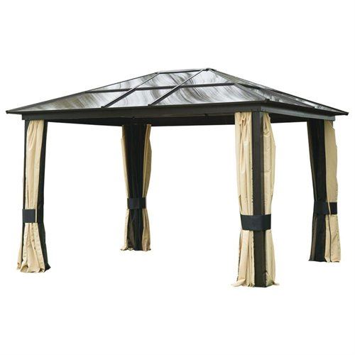 Outdoor Patio Canopy Party Gazebo with Mesh & Curtains, Beige - 12 x 10 ft.