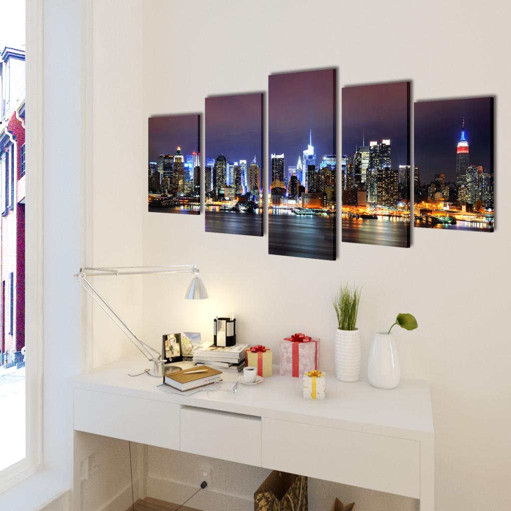 Online Gym Shop Cb18065 Canvas Wall Print Set Colorful New York Skyline - 79 X 39 In.