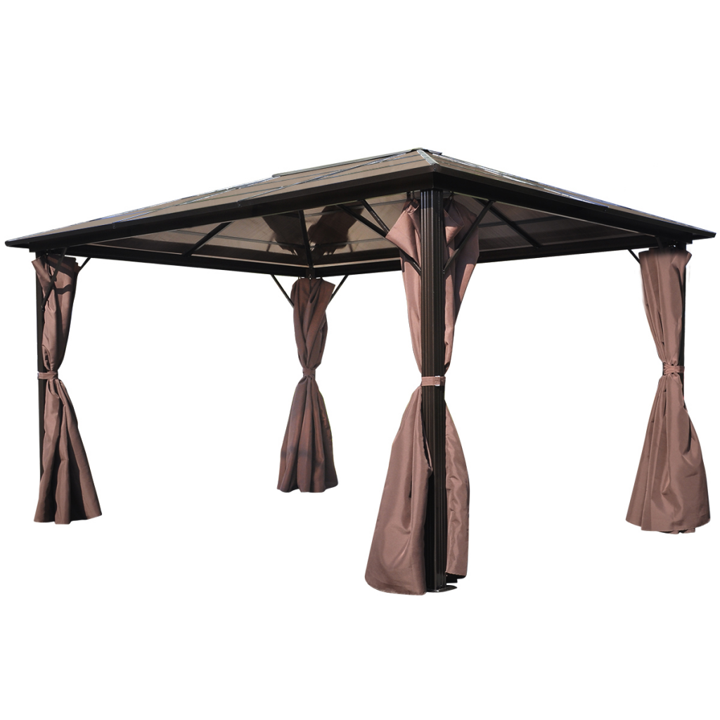 Online Gym Shop Cb18740 Outdoor Gazebo With Curtain Aluminum Weather-resistant, Brown - 13 X 10 Ft.