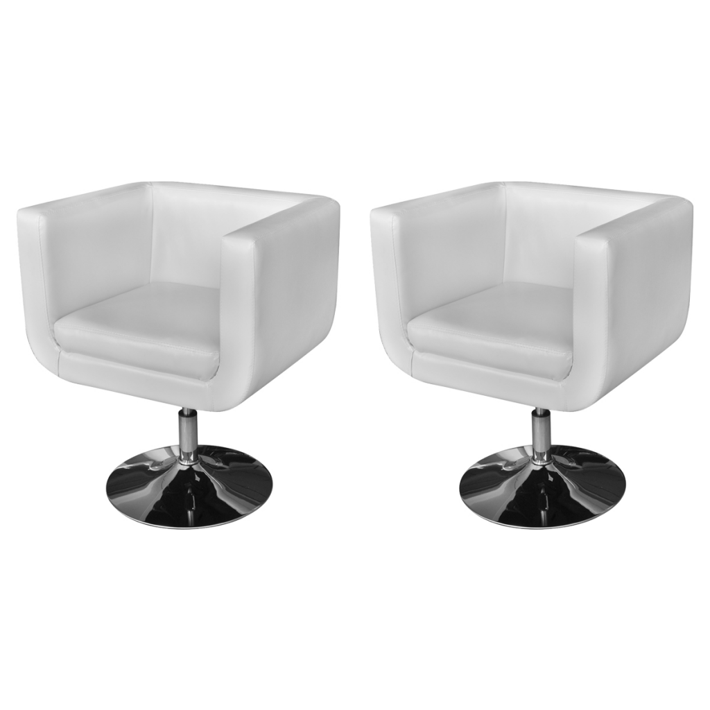 Adjustable Armchairs With Chrome Base, White - 2 Piece