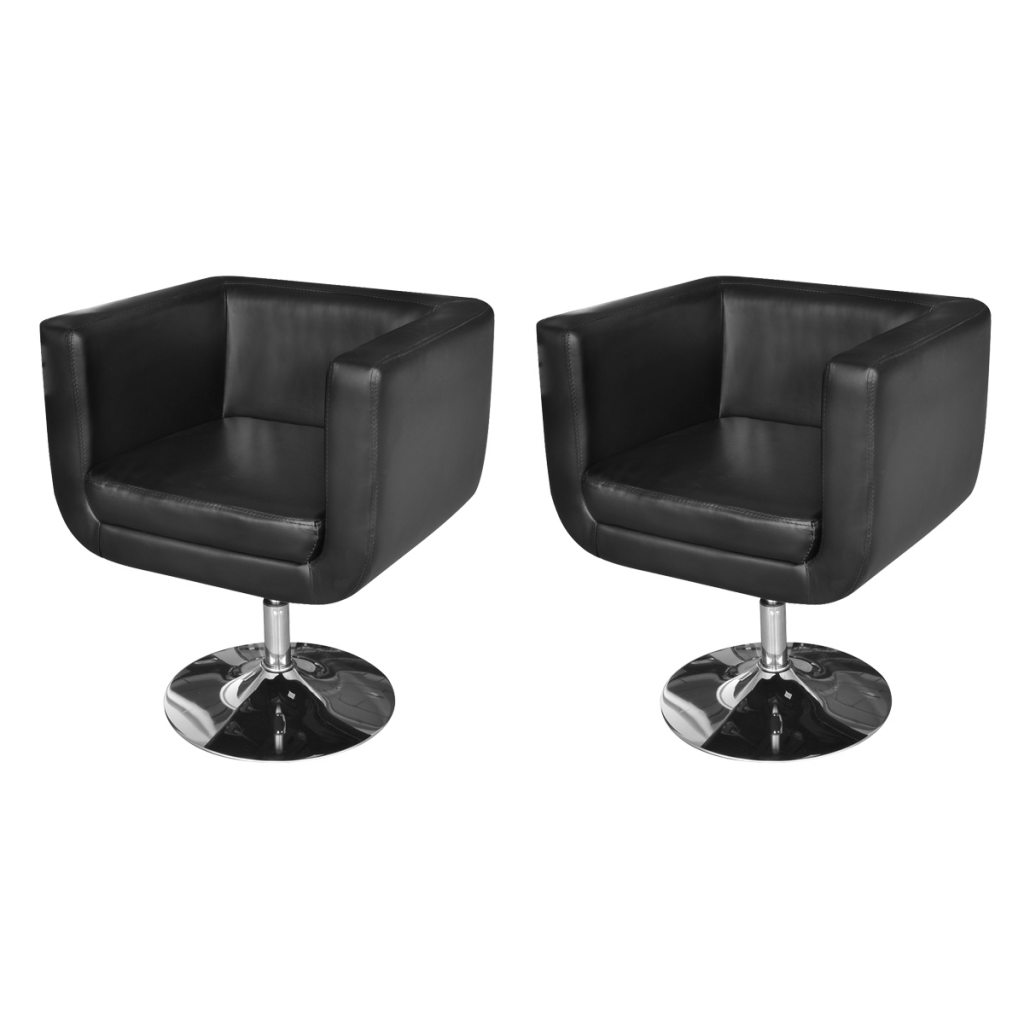 Adjustable Armchairs With Chrome Base, Black - 2 Piece