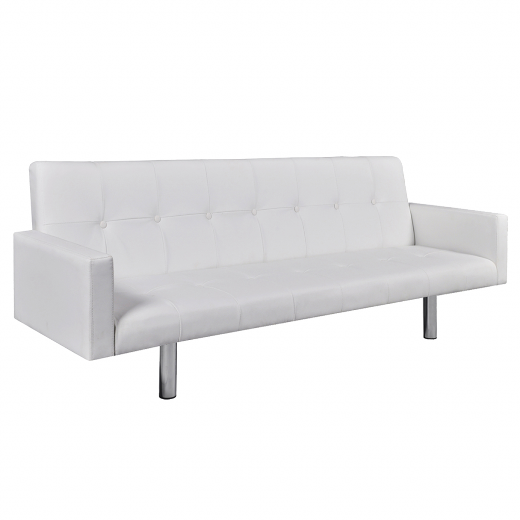 Artificial Leather Sofa Bed With Armrests, White