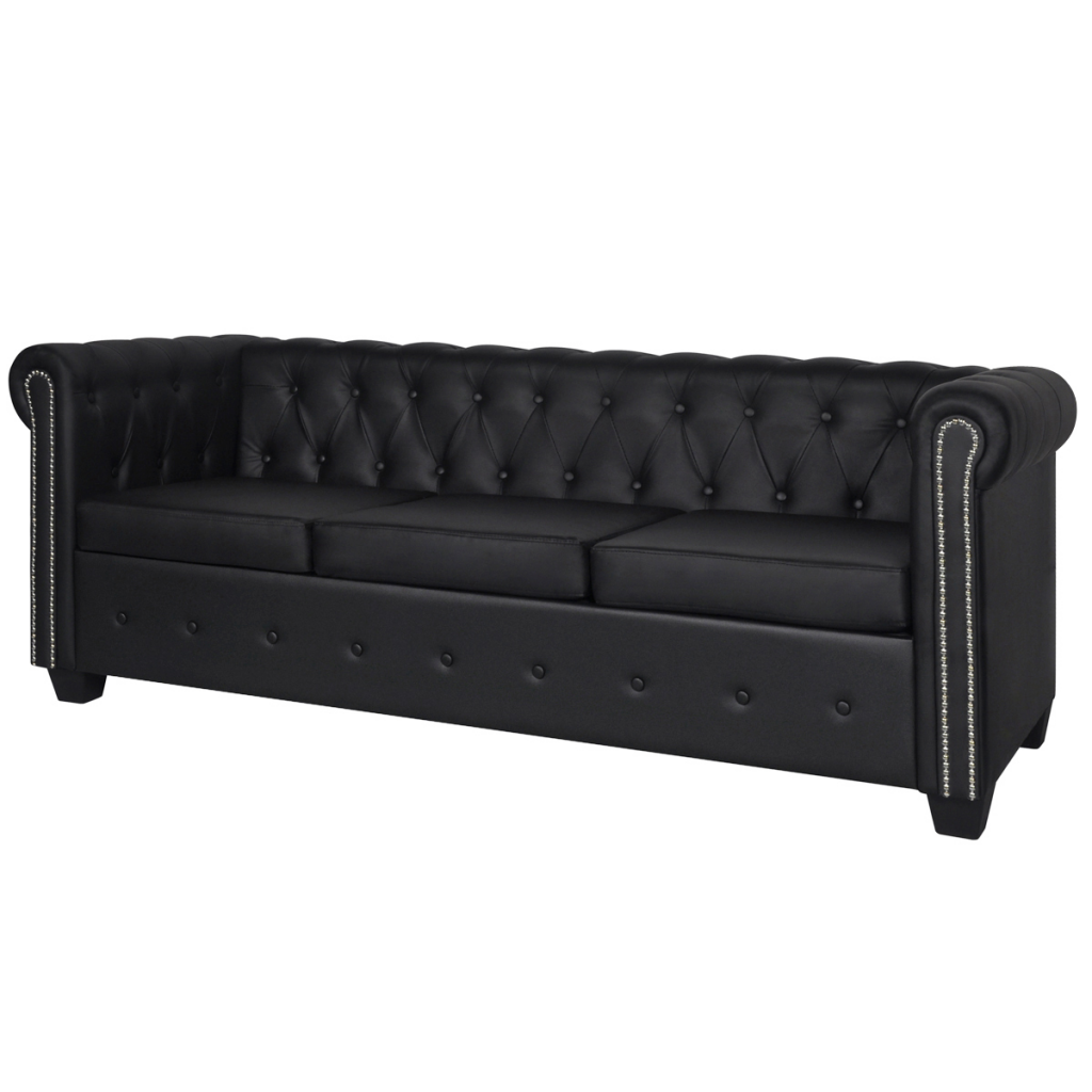 Online Gym Shop Cb18389 Artificial Leather Chesterfield 3-seater Sofa, Black