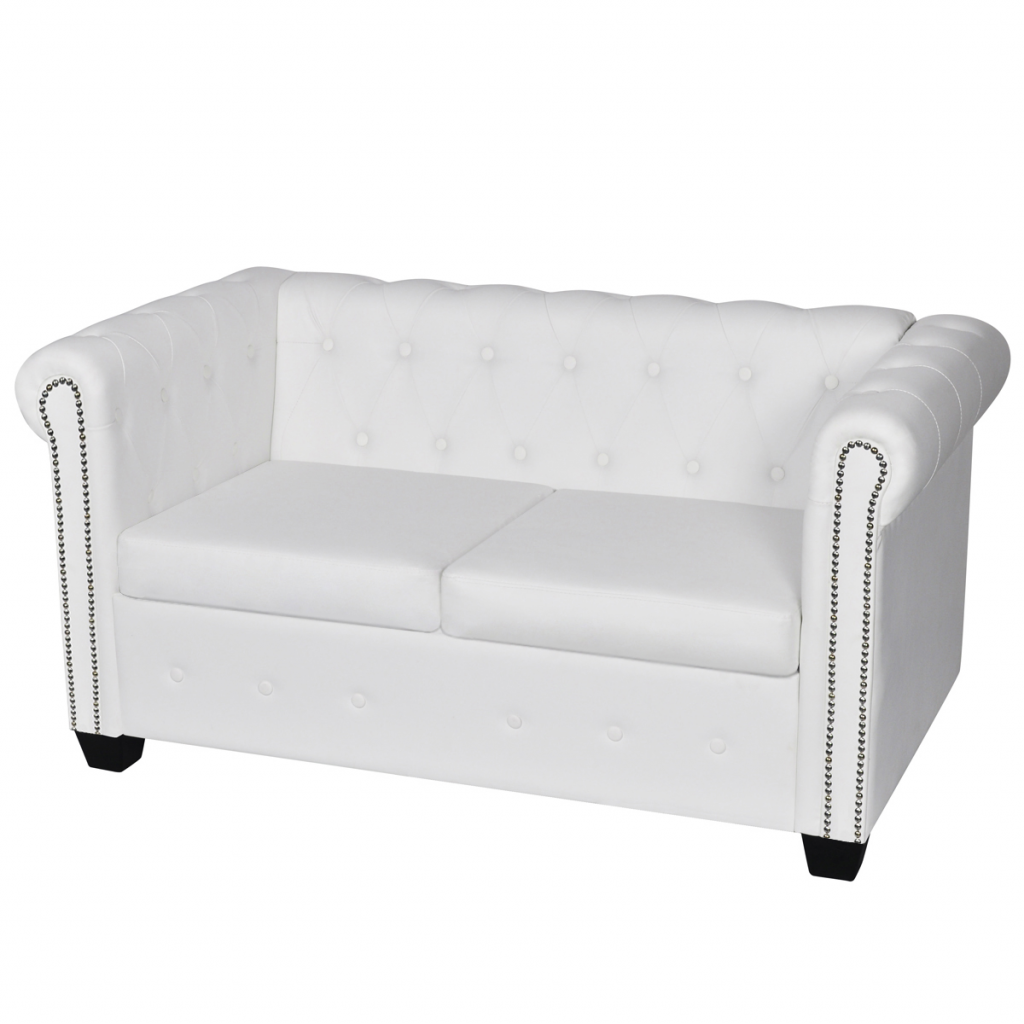Online Gym Shop Cb18390 Artificial Leather Chesterfield 2-seater Sofa, White