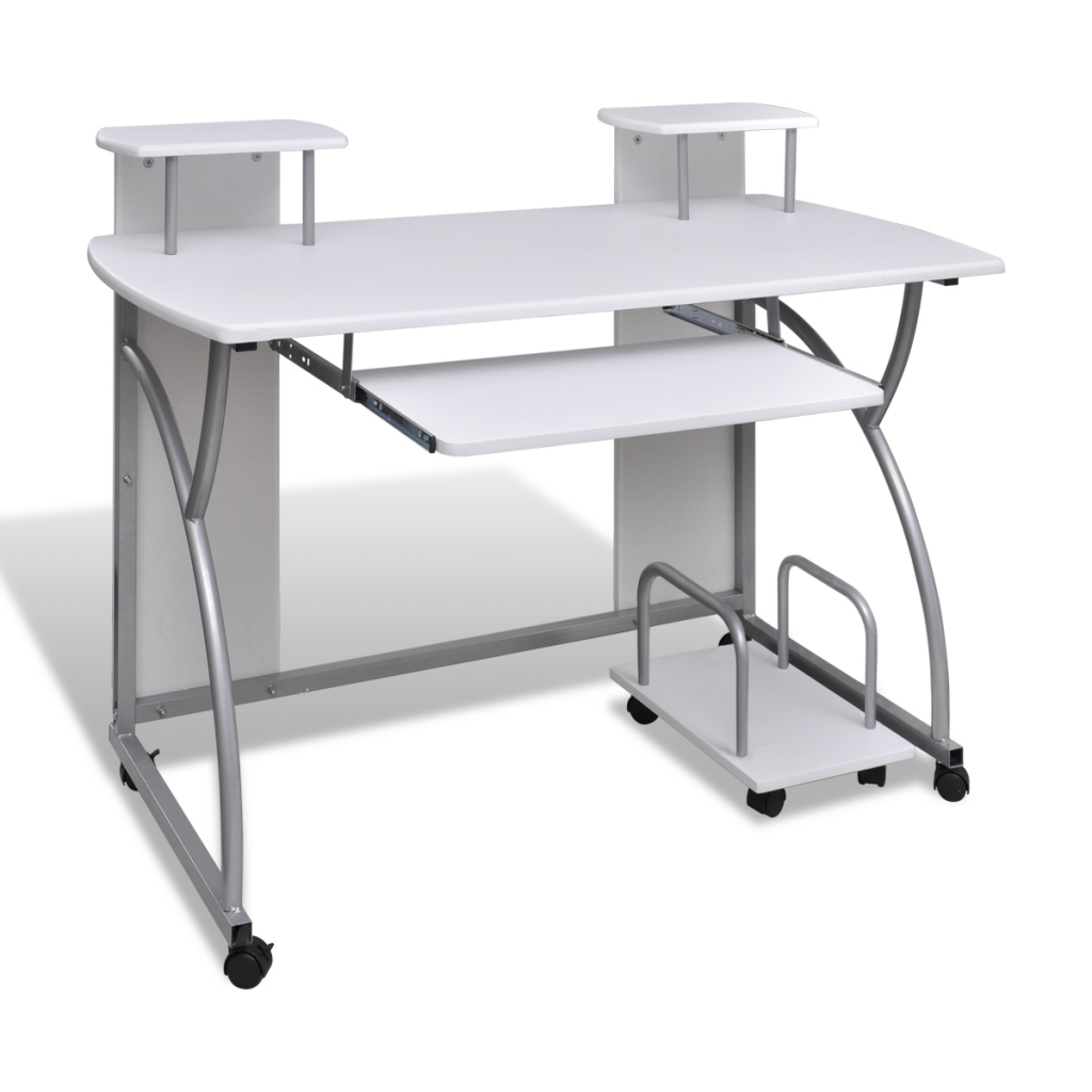 Online Gym Shop Cb17719 Mobile Computer Desk Pull Out Tray Finish, White