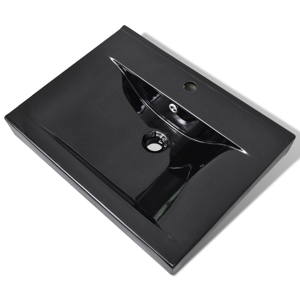 Online Gym Shop Cb17549 Ceramic Basin Rectangular Sink With Faucet Hole, Black - 23.6 X 18.1 In.