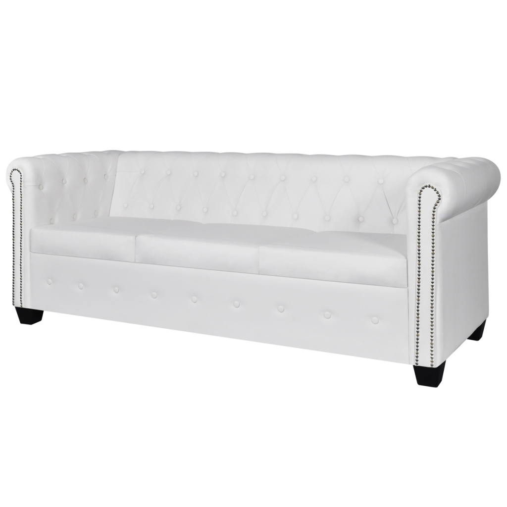 Online Gym Shop Cb18391 Artificial Leather Chesterfield 3-seater Sofa, White