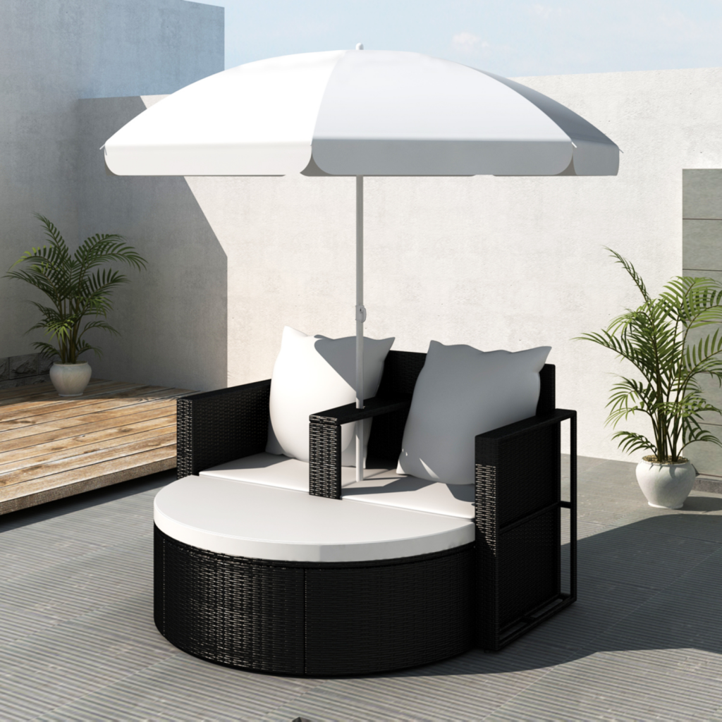Cb18544 Outdoor Garden Furniture Lounge Sofa Set Sunbed With Parasol - Black