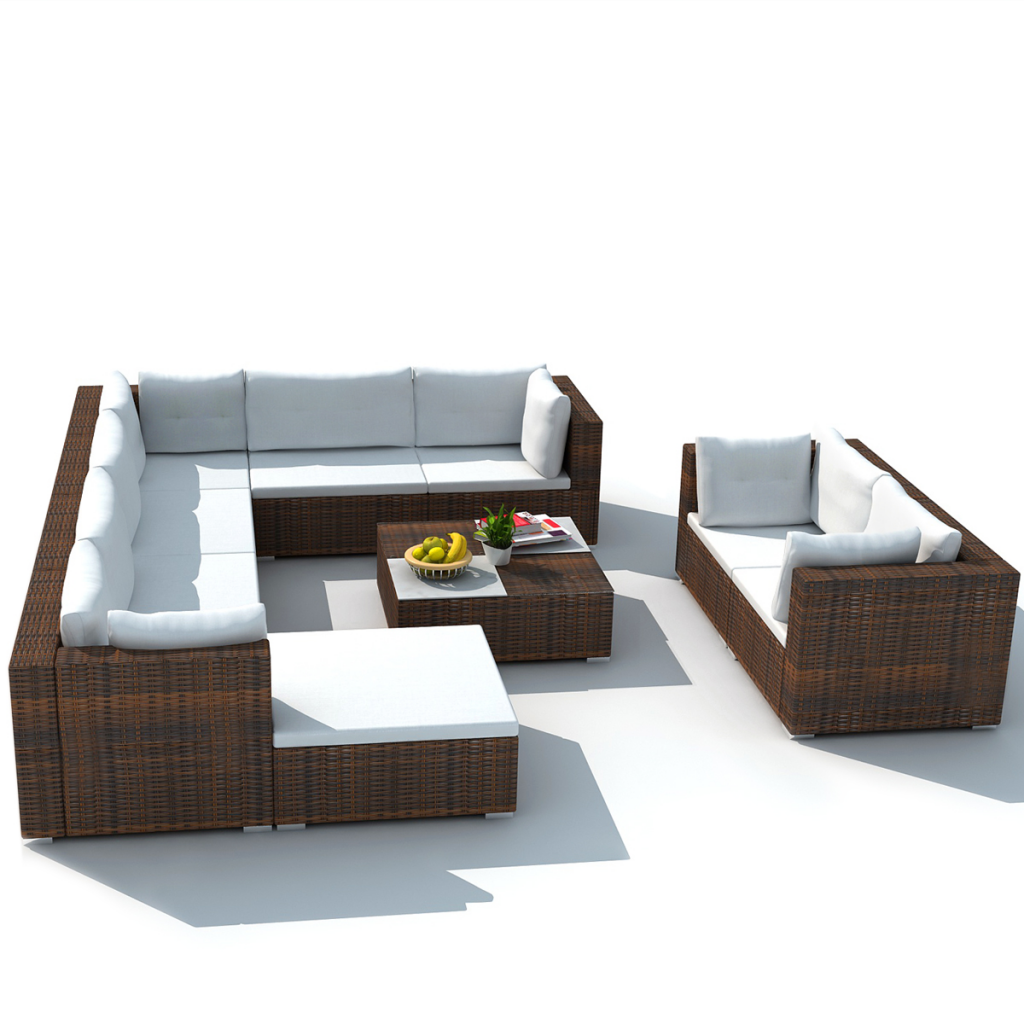 Cb18901 Outdoor Furniture Set Garden Sofa Set Poly Rattan Wicker, Brown - 10 Piece