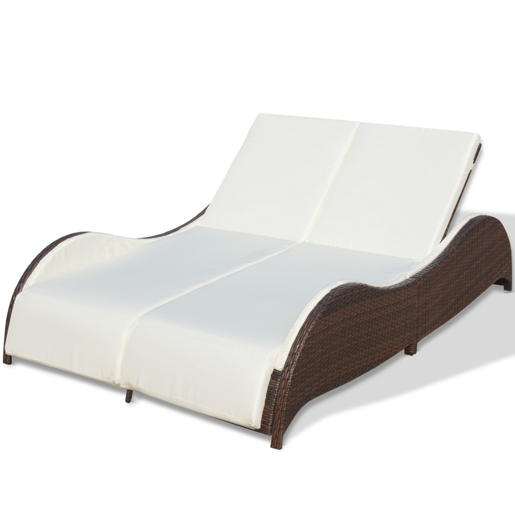 Cb18861 Outdoor Furniture Double Bed Sunlounger Poly Rattan - Brown