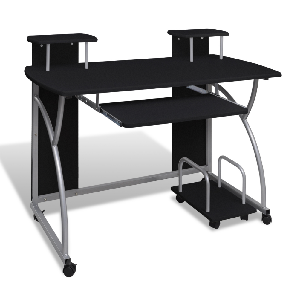 Online Gym Shop Cb17717 Mobile Computer Desk Pull Out Tray, Black