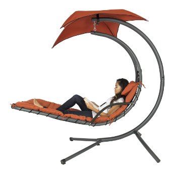 Cb16205 Hanging Chaise Lounger Chair Arc Stand Air Porch Swing Hammock Chair Canopy, Red & Orange