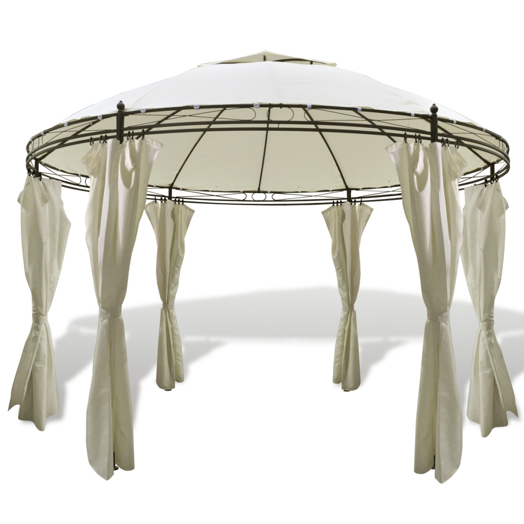 Cb18691 Outdoor Patio Round Gazebo With Curtains, Cream & White - 11 Ft. 5 In. X 8 Ft. 9 In.